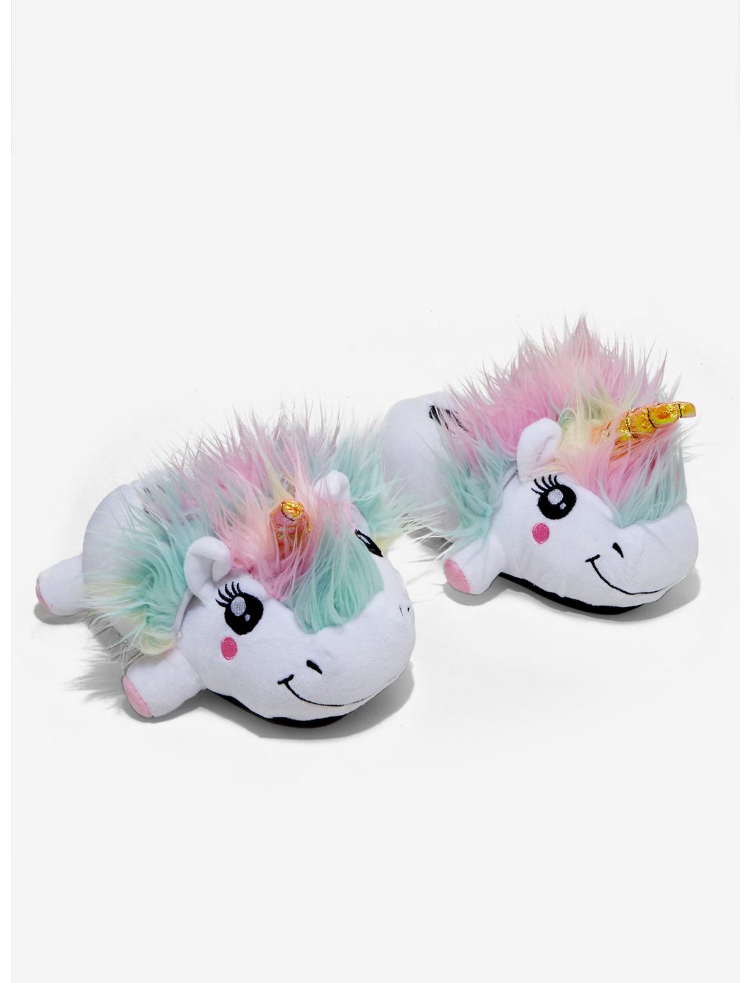 Unicorn Plush Slippers, WHITE, hi-res