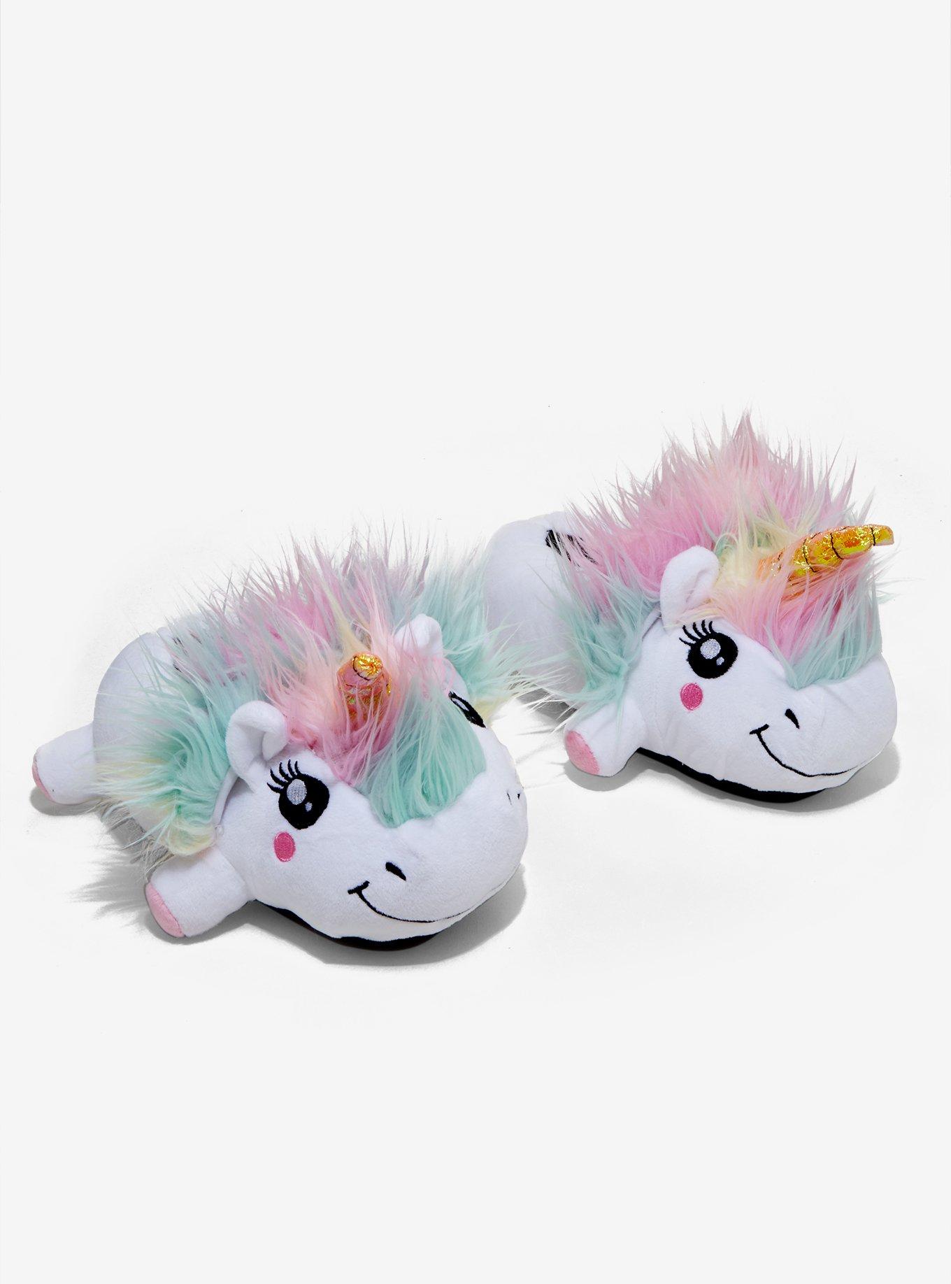 Unicorn Plush Slippers, WHITE, hi-res