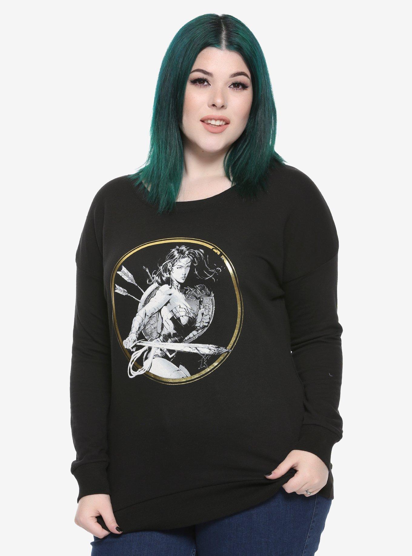 DC Comics Wonder Woman Golden Circle Girls Pullover Plus Size, BLACK, hi-res