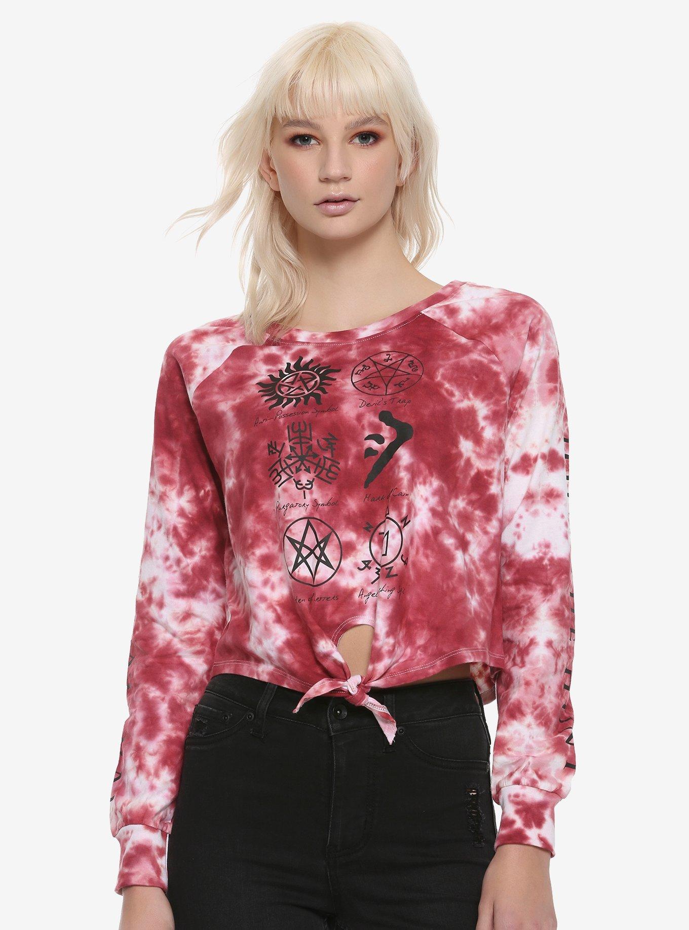 Supernatural Symbols Tie-Front Girls Long-Sleeve T-Shirt, BLACK, hi-res