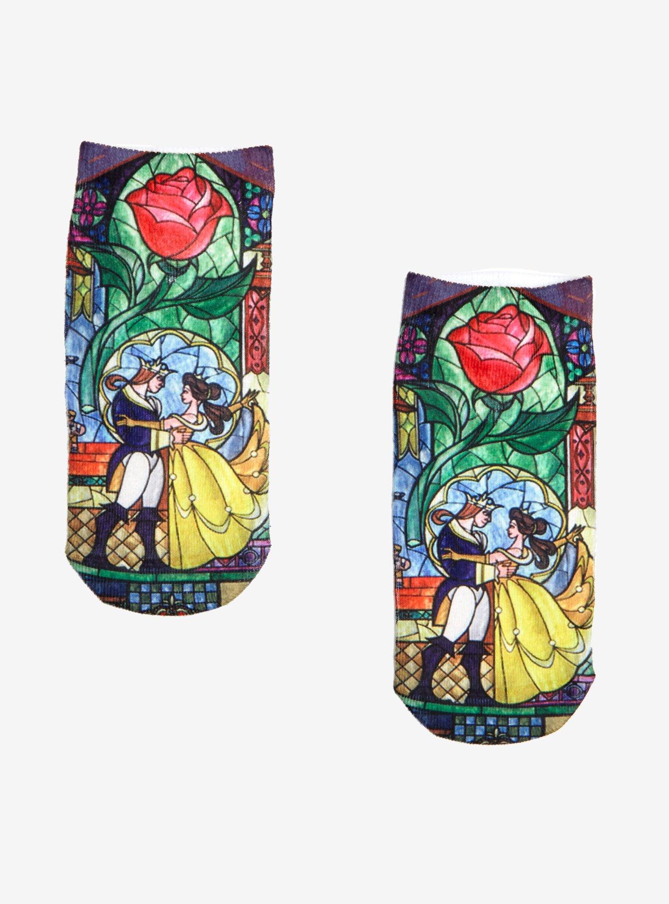 Disney Beauty And The Beast Stained Glass No-Show Socks, , hi-res