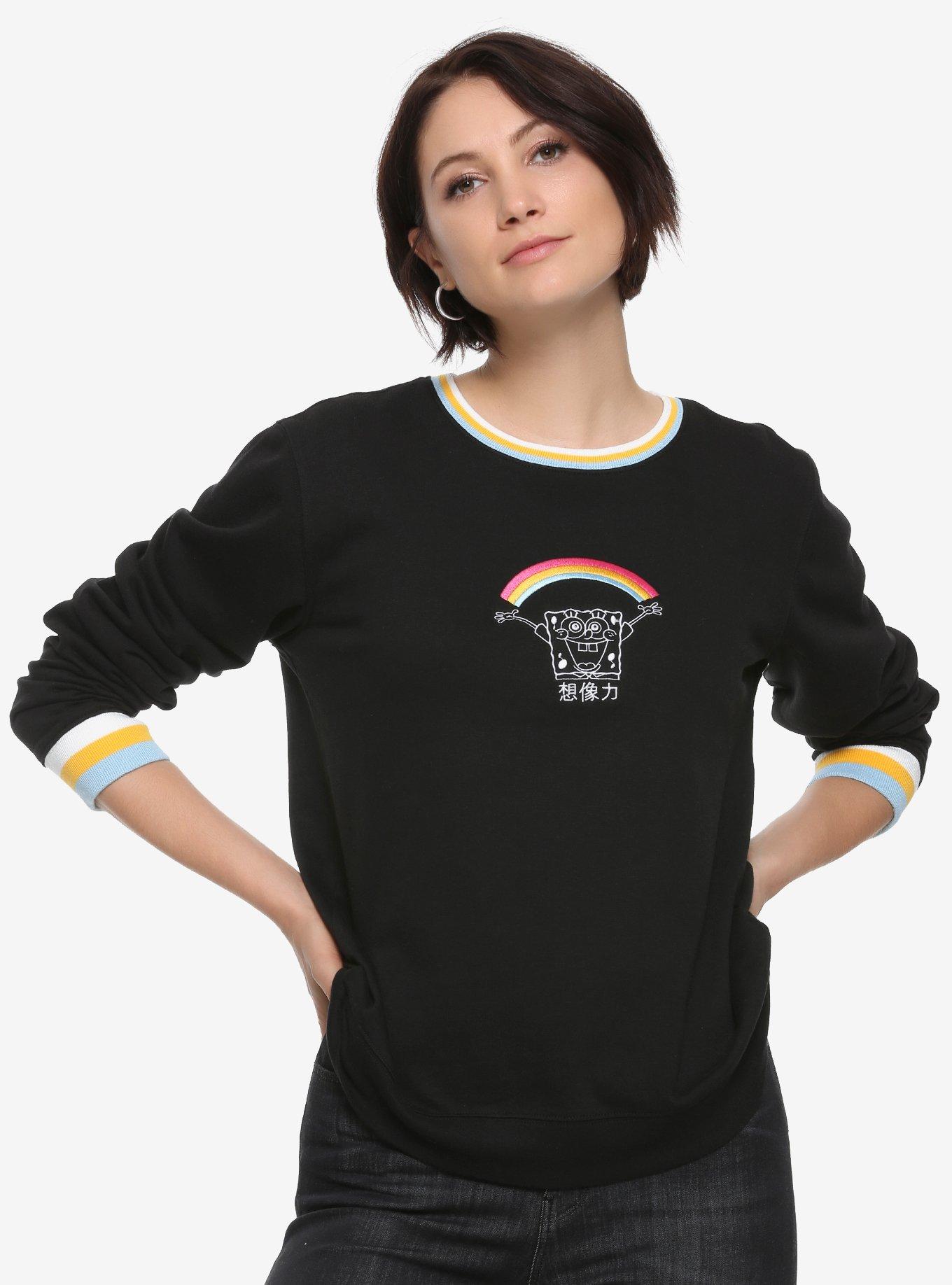 SpongeBob SquarePants Rainbow Womens Crewneck Sweatshirt - BoxLunch Exclusive, BLACK, hi-res