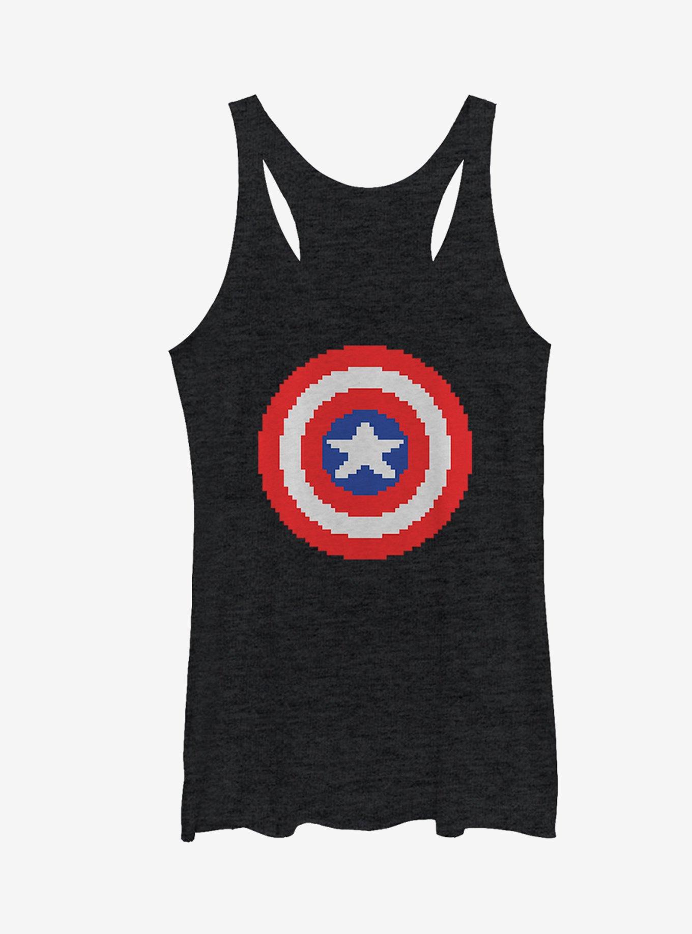 Marvel Captain America Pixelated Shield Girls Tanks, BLK HTR, hi-res