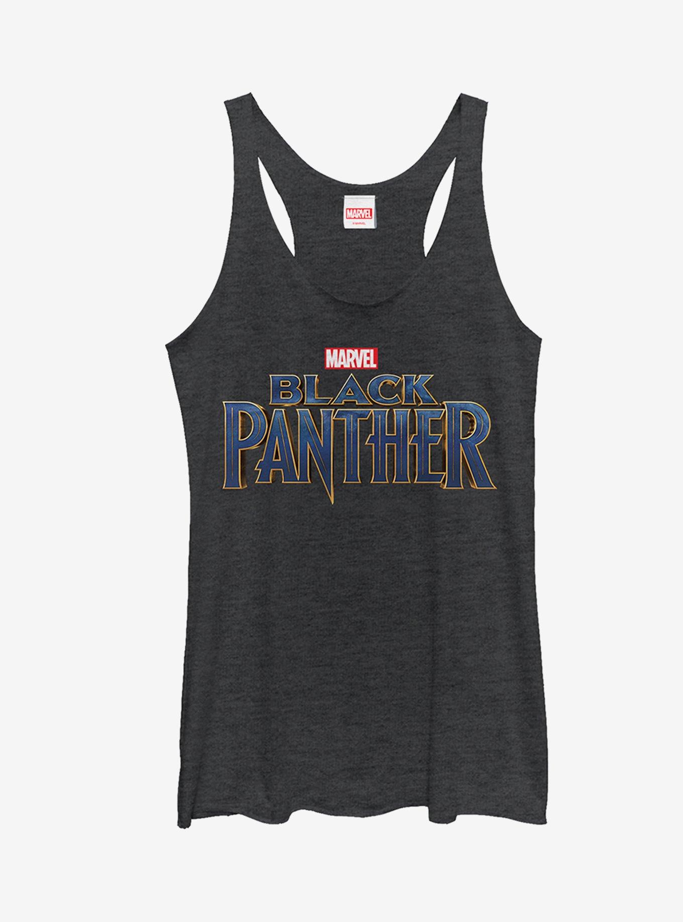 Marvel Black Panther 2018 Text Logo Girls Tanks, BLK HTR, hi-res