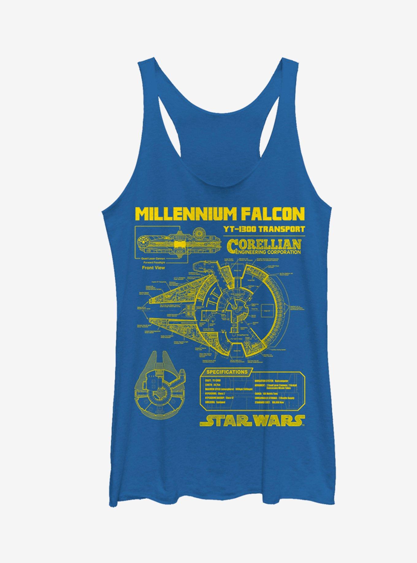 Star Wars Falcon Schematic Girls Tank Top, ROY HTR, hi-res