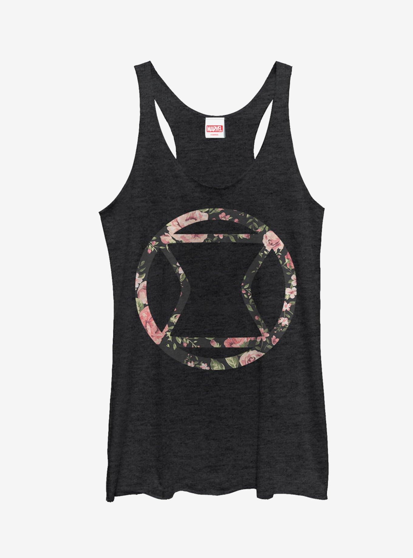 Marvel Black Widow Floral Girls Tanks, BLK HTR, hi-res