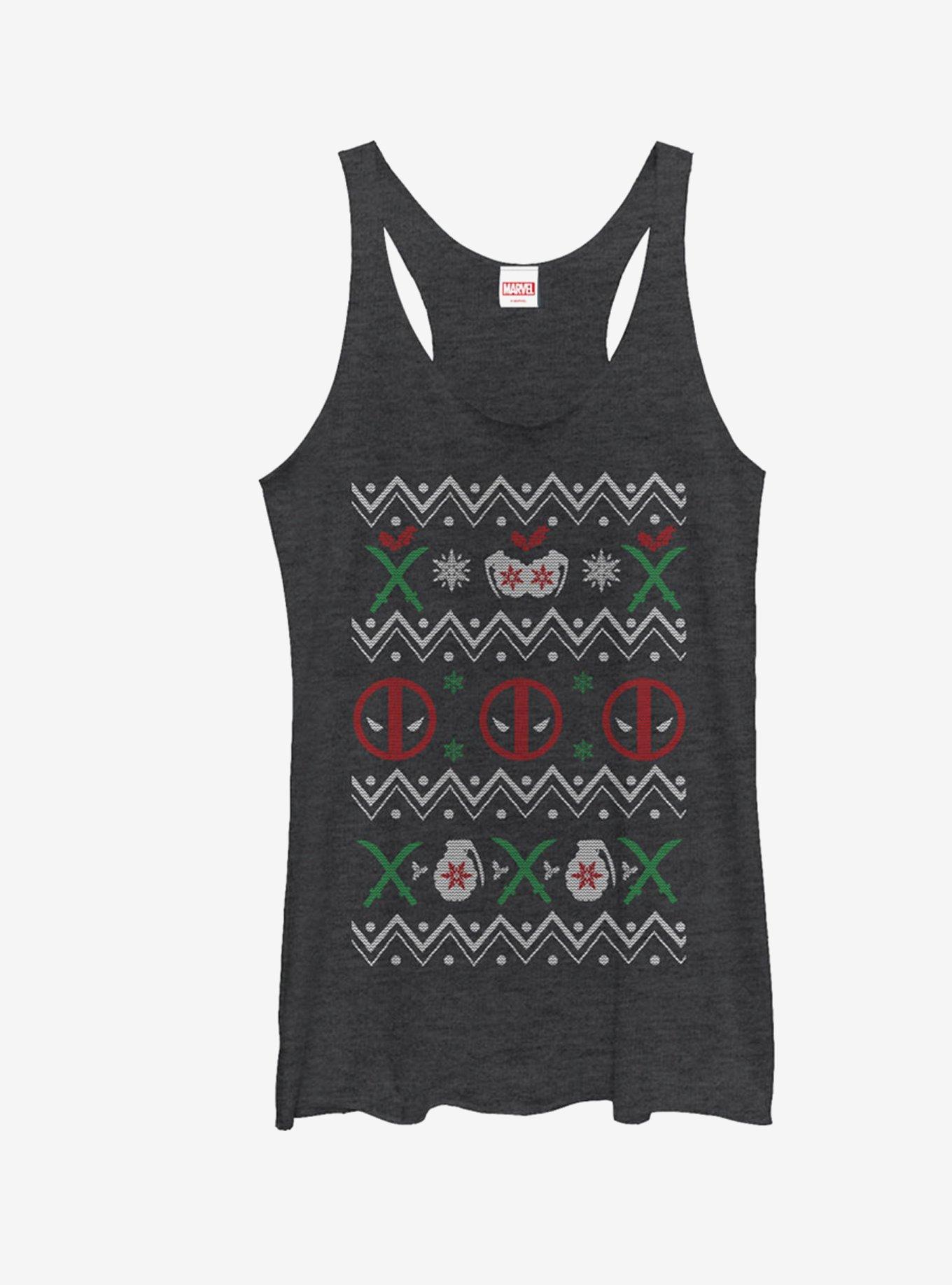 Marvel Deadpool Ugly Christmas Girls Tank, BLK HTR, hi-res