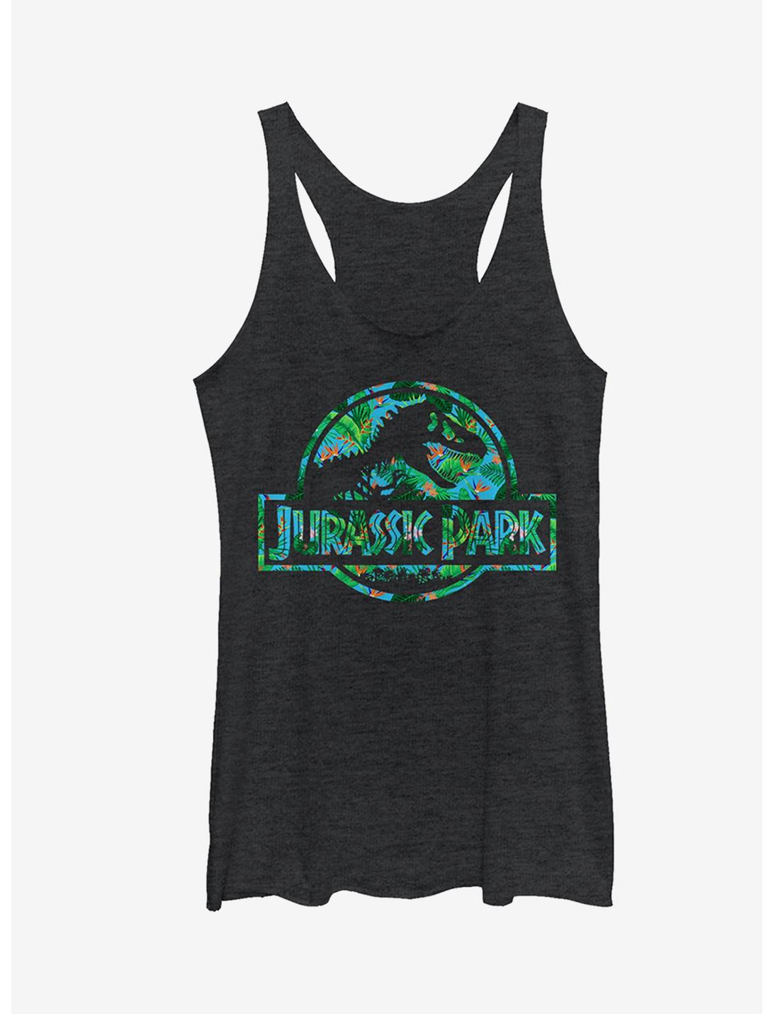 Jurassic Park Tropical T. Rex Logo Girls Tank Top, BLK HTR, hi-res