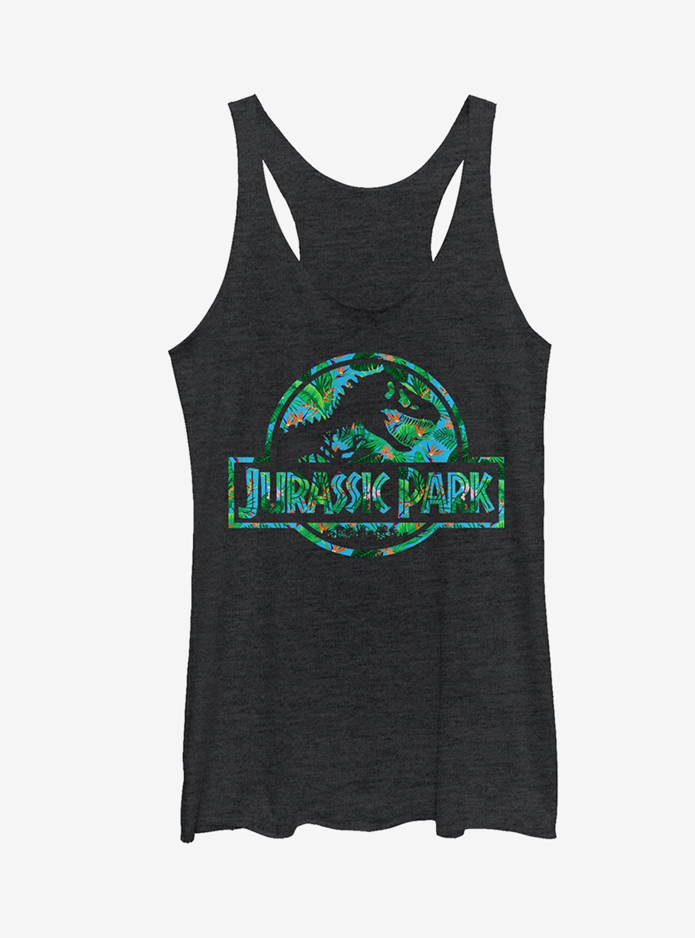 Jurassic Park Tropical T. Rex Logo Girls Tank Top, BLK HTR, hi-res