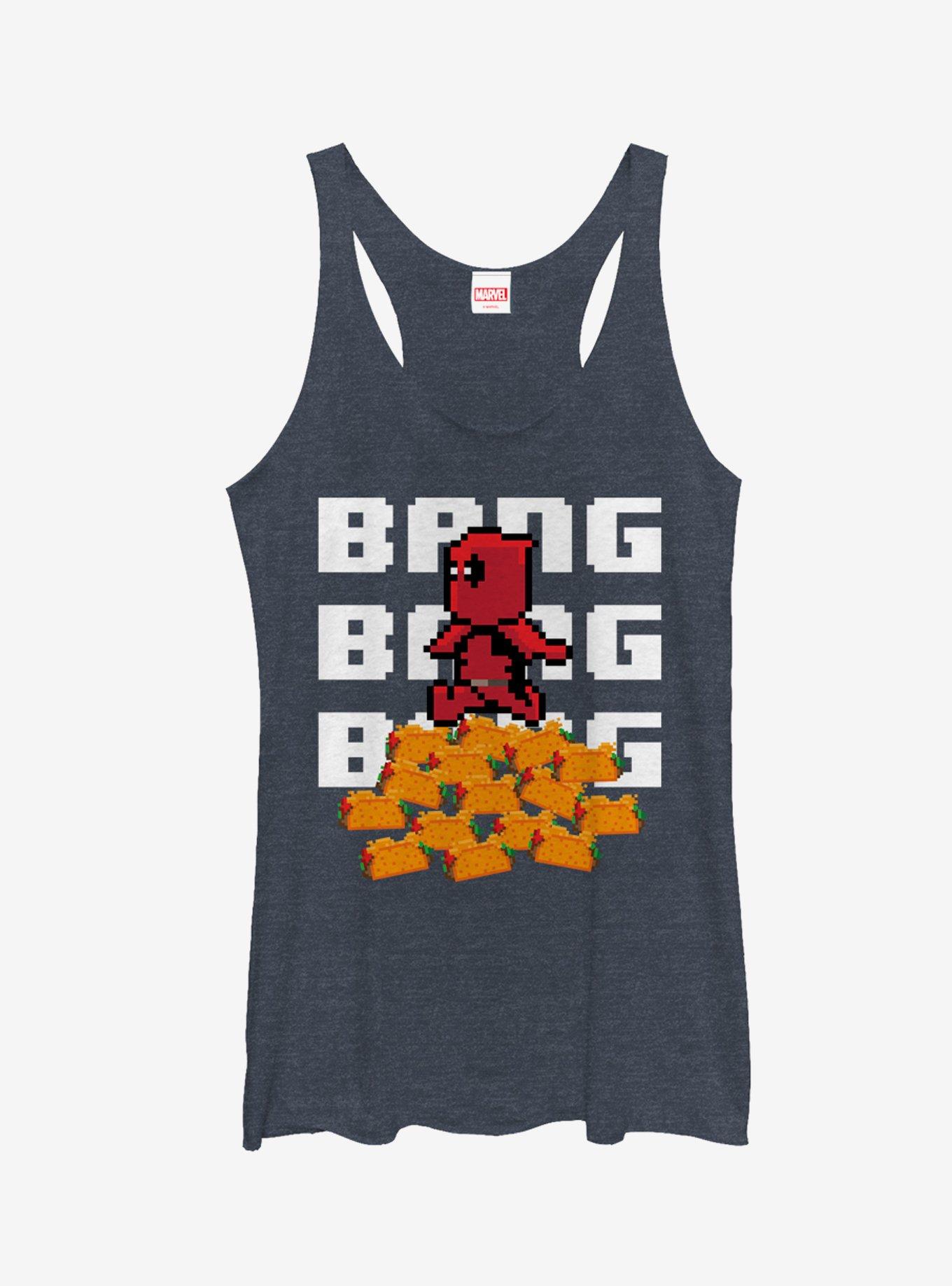 Marvel Deadpool Pixelated Tacos Girls Tank, NAVY HTR, hi-res