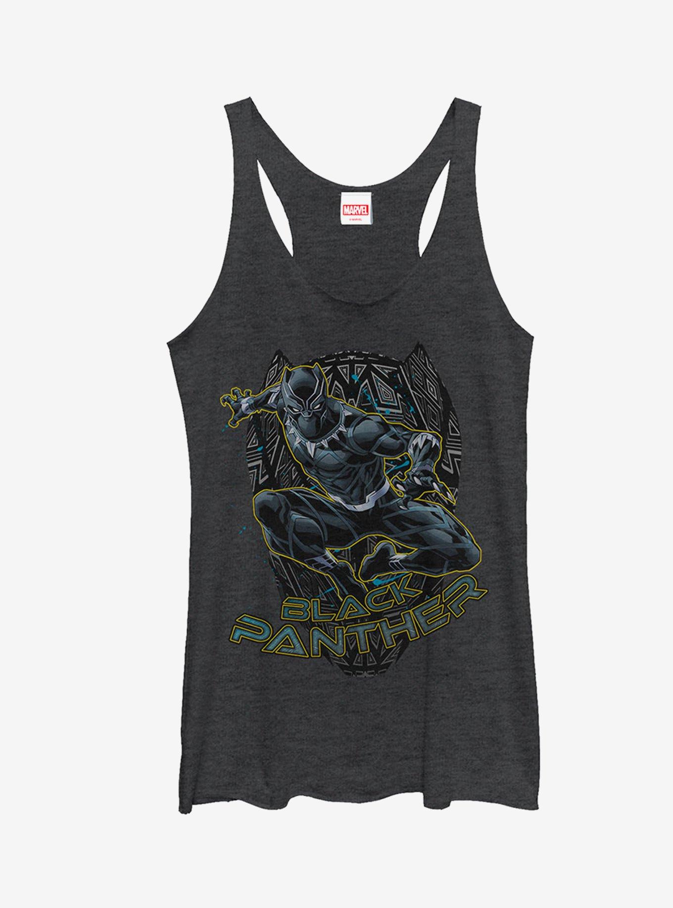 Marvel Black Panther Mask Outline Girls Tanks, BLK HTR, hi-res