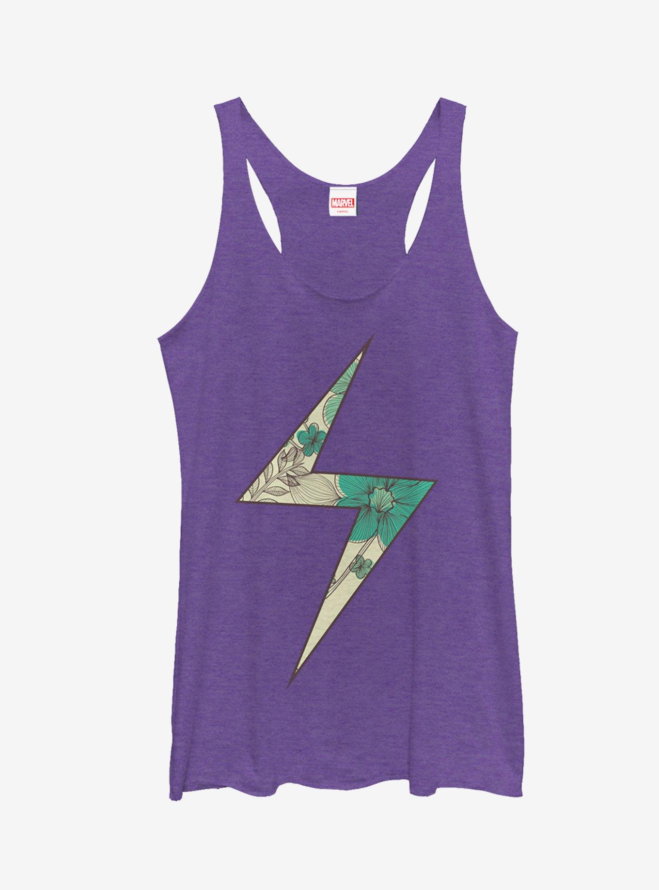 Marvel Lightning Bolt Floral Print Ms. Marvel Girls Tanks, PUR HTR, hi-res