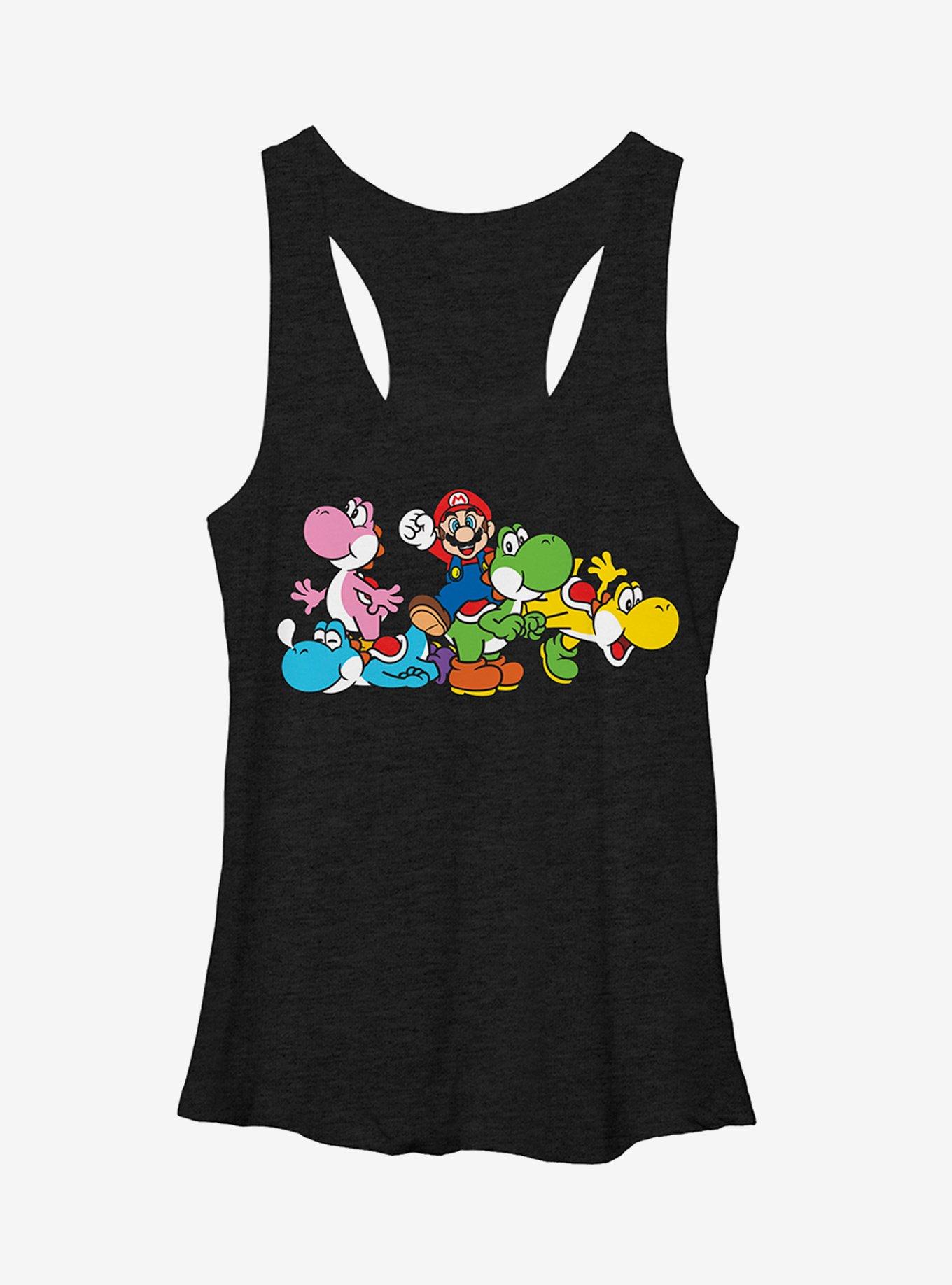 Super Mario Yoshi in Many Colors Girls Tanks, BLK HTR, hi-res