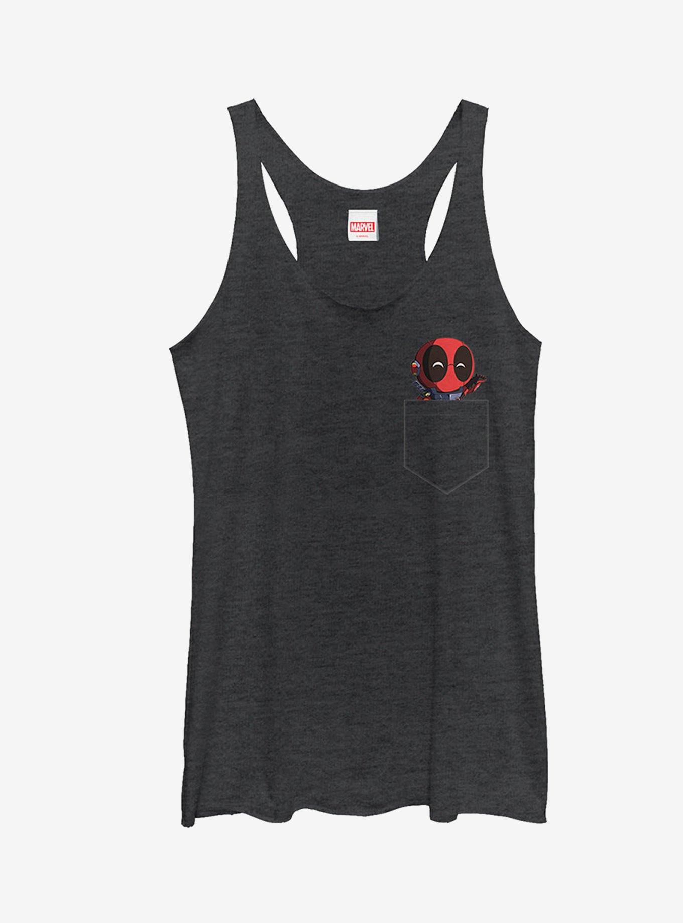 Marvel Deadpool Mini Faux Pocket Girls Tanks, BLK HTR, hi-res