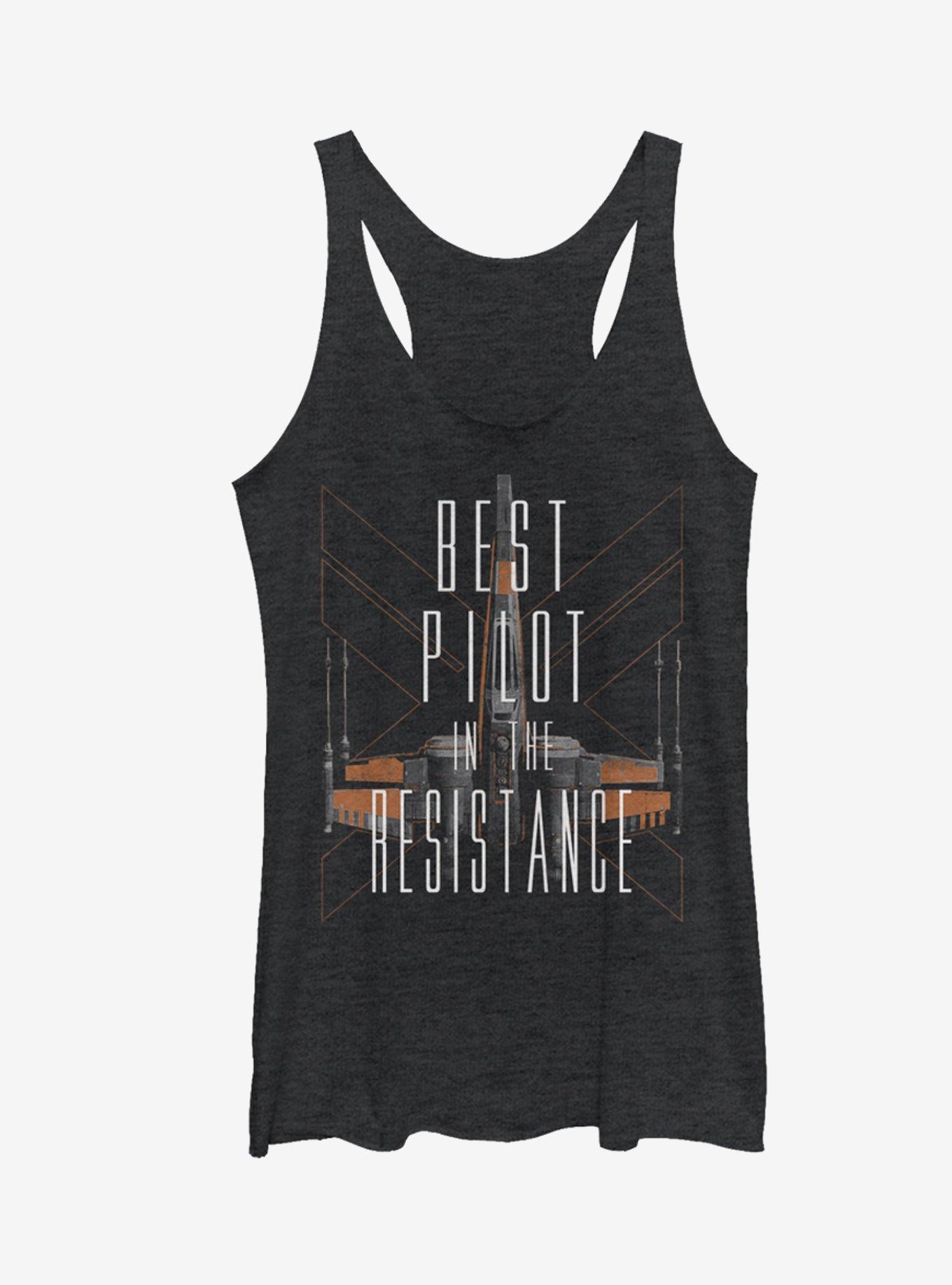 Star Wars Best Pilot in the Resistance X-Wing Girls Tanks, BLK HTR, hi-res