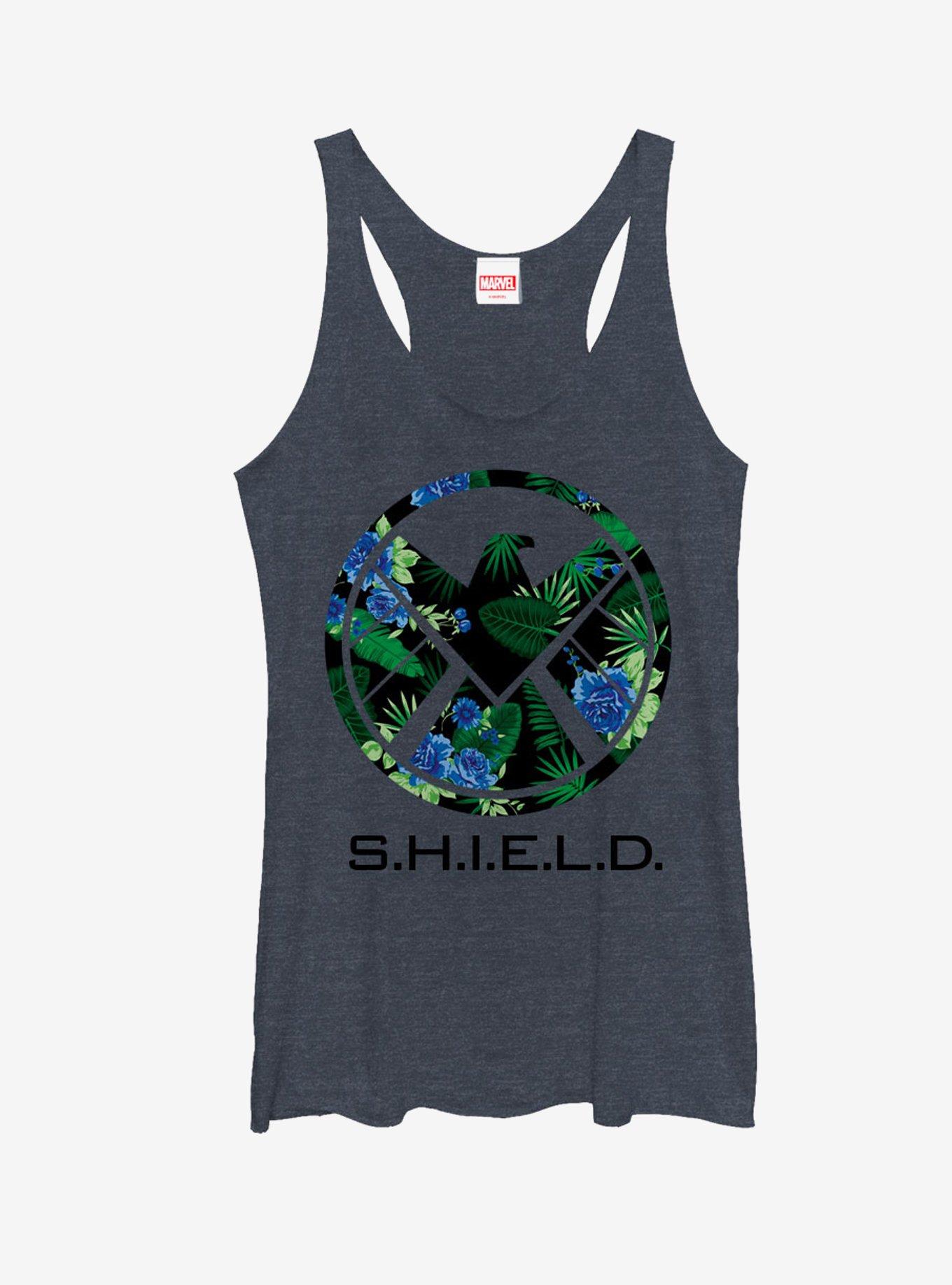 Marvel S.H.I.E.L.D Tropical Print Logo Girls Tanks, NAVY HTR, hi-res