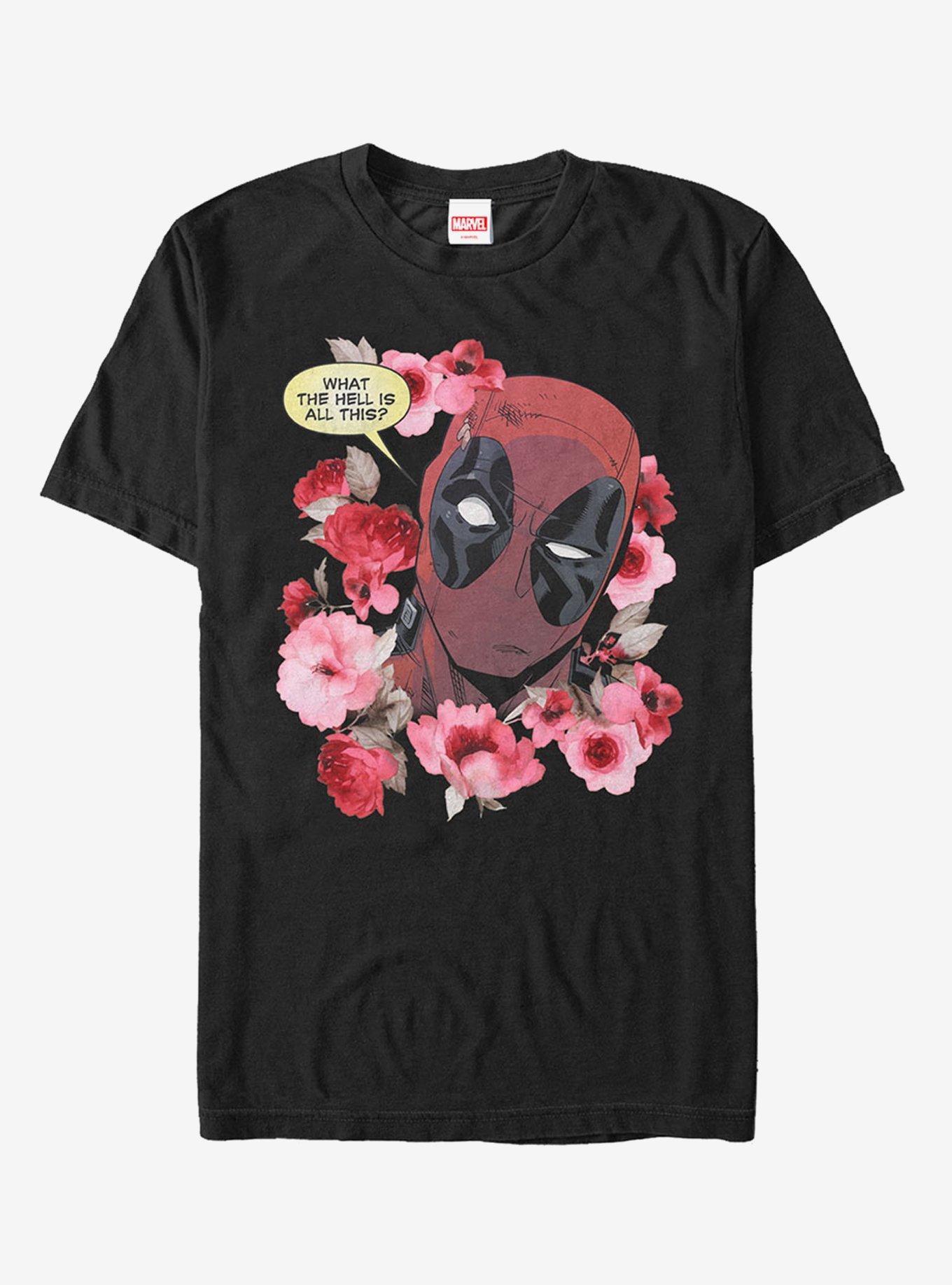 Marvel Deadpool Flowers T-Shirt, BLACK, hi-res