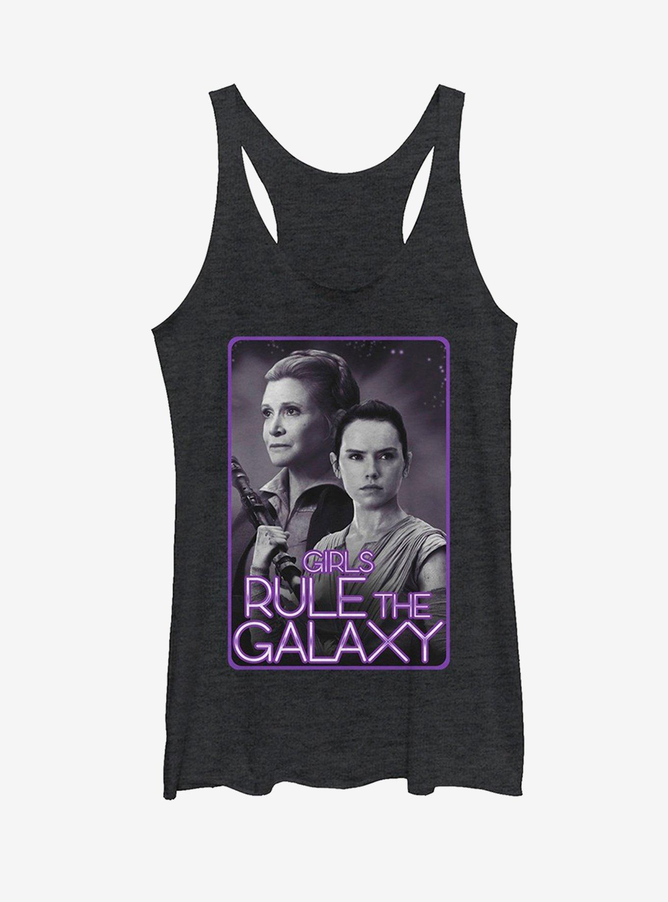 Star Wars Leia and Rey Rule the Galaxy Girls Tanks, BLK HTR, hi-res