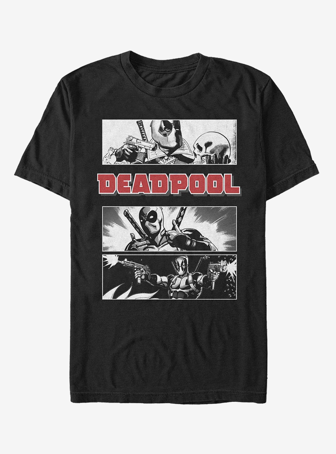 Marvel Deadpool Grayscale Comic Panels T-Shirt, BLACK, hi-res