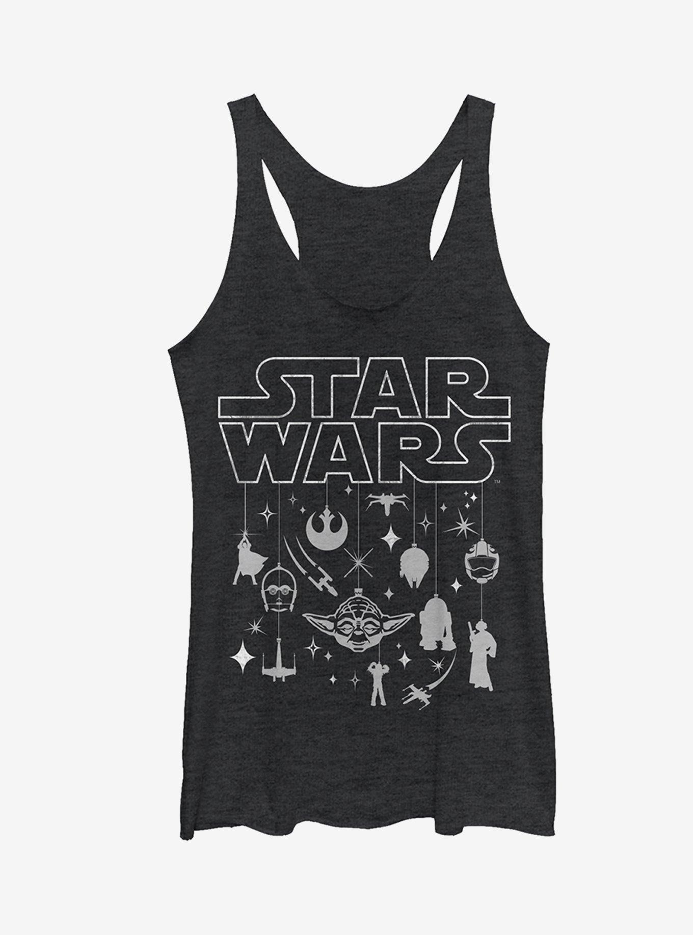 Star Wars Christmas Logo Ornaments Girls Tanks, BLK HTR, hi-res