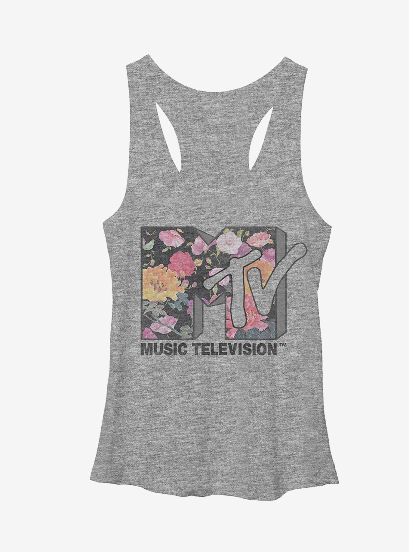 MTV Floral Logo Girls Tanks, GRAY HTR, hi-res