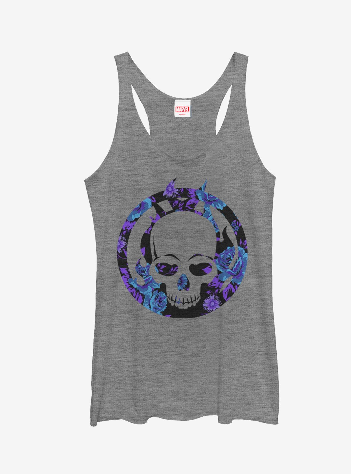 Marvel Ghost Rider Floral Print Girls Tanks, GRAY HTR, hi-res