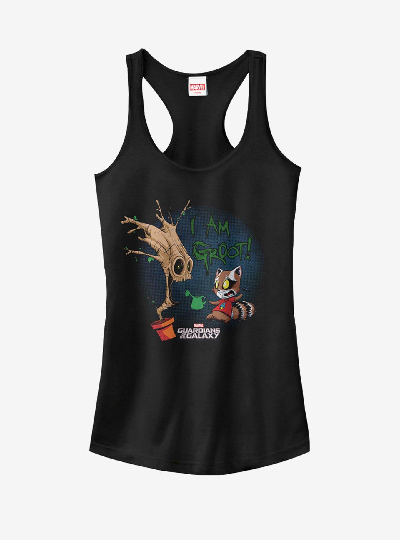 Marvel Guardians of Galaxy Groot Rocket Cartoon Girls Tanks, BLACK, hi-res