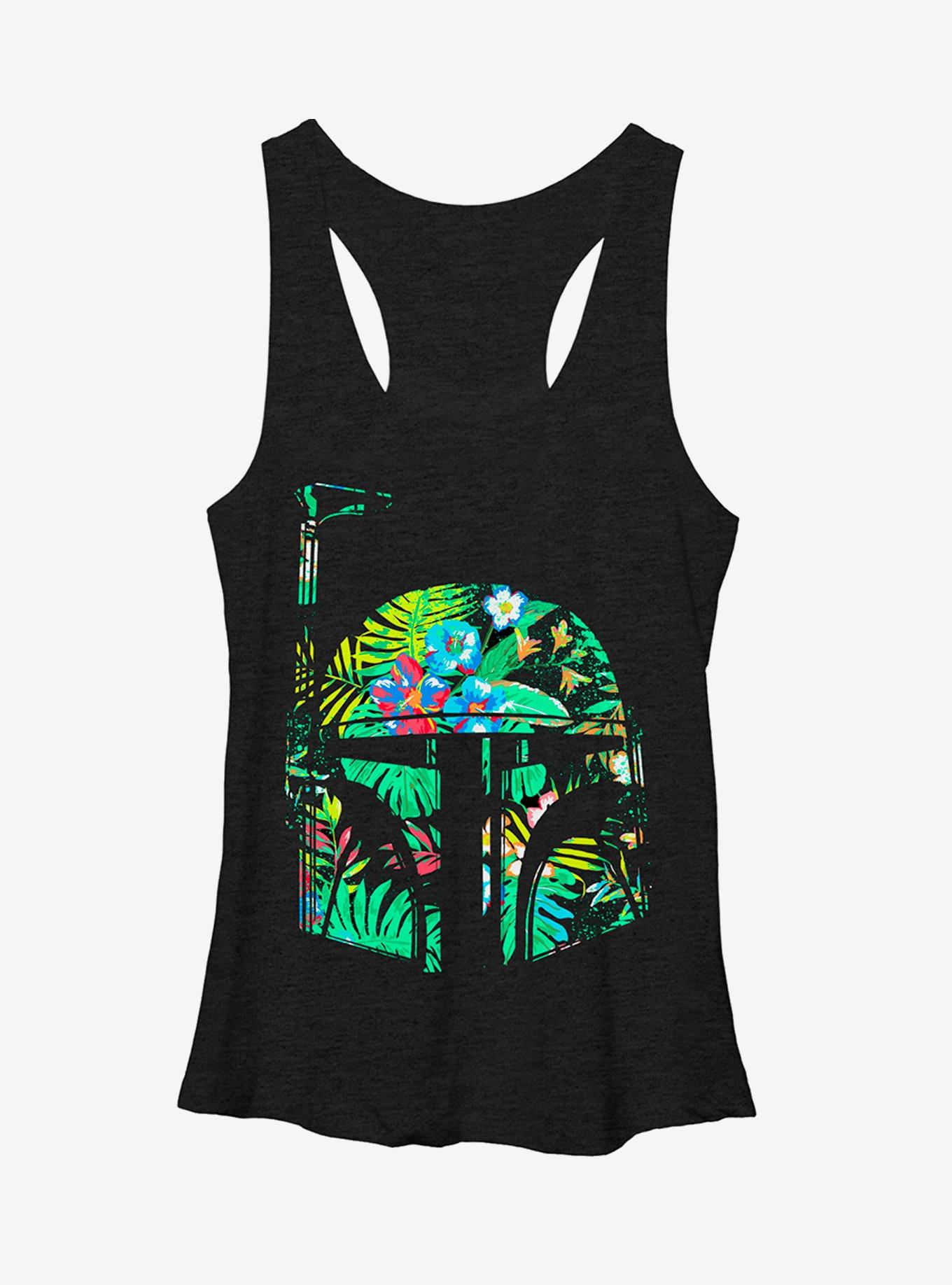 Star Wars Hawaiian Print Boba Fett Helmet Girls Tank Top, BLK HTR, hi-res