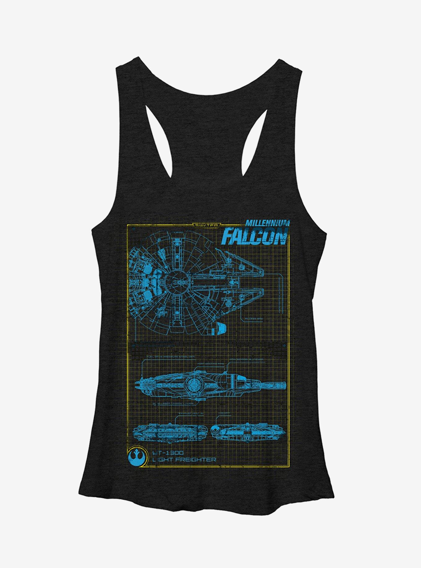 Star Wars Millennium Falcon Blueprint Girls Tanks, BLK HTR, hi-res