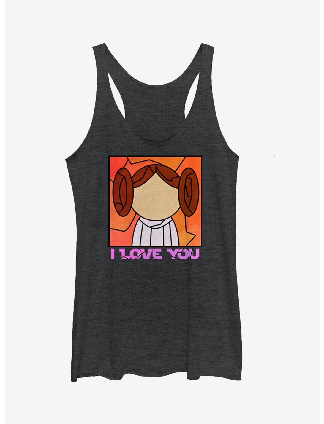 Star Wars Stained Glass Leia I Love You Girls Tanks, BLK HTR, hi-res