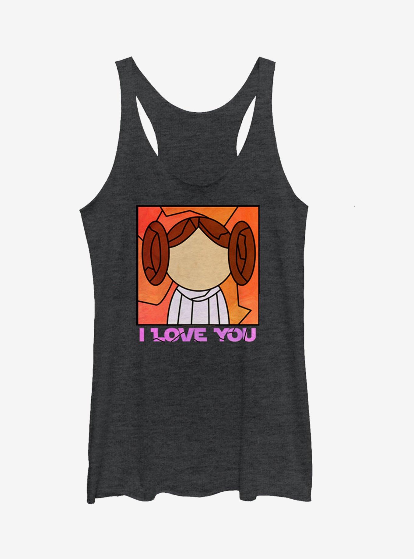 Star Wars Stained Glass Leia I Love You Girls Tanks, BLK HTR, hi-res