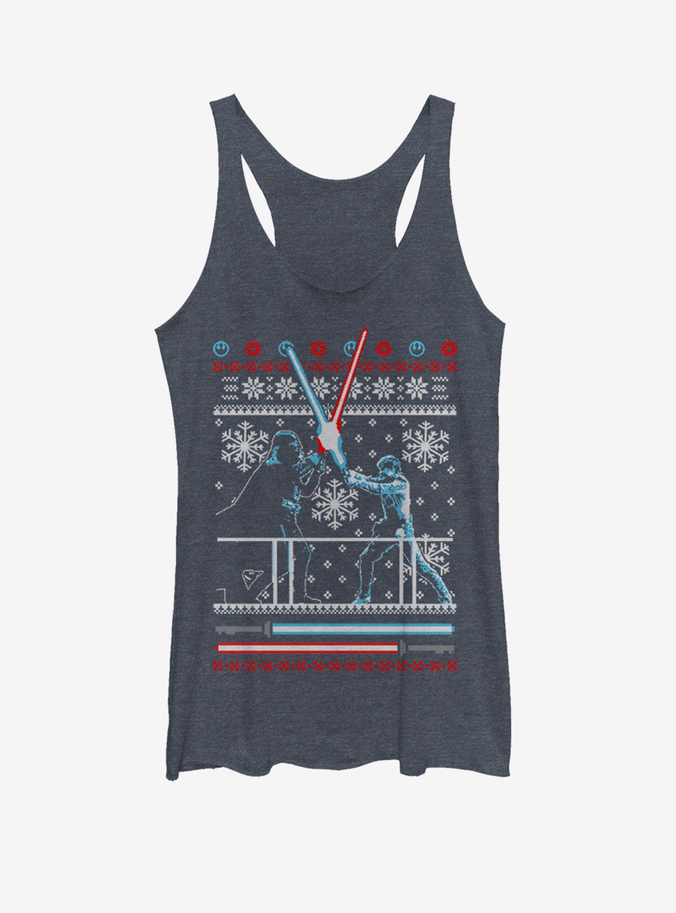 Star Wars Ugly Christmas Sweater Duel Girls Tanks, NAVY HTR, hi-res