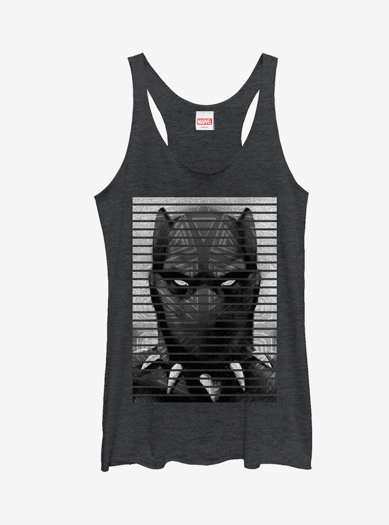 Marvel Black Panther Striped Profile Girls Tanks, BLK HTR, hi-res