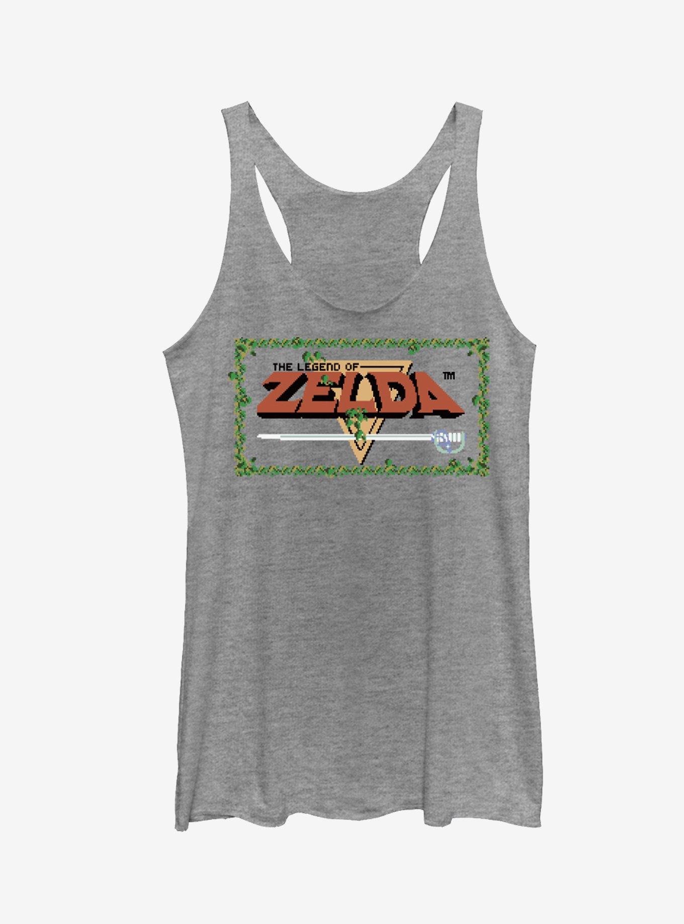 Nintendo Legend of Zelda Pixel Logo Girls Tanks, GRAY HTR, hi-res