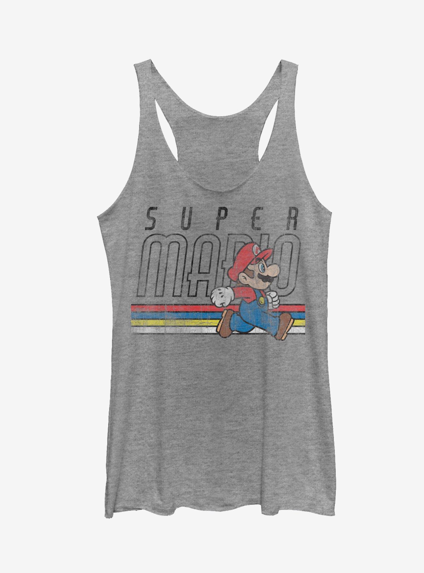 Super Mario Classic Stripes Girls Tank, GRAY HTR, hi-res