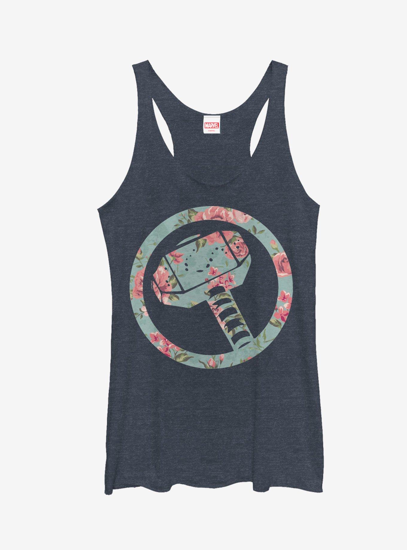 Marvel Thor Hammer Floral Print Girls Tanks, , hi-res