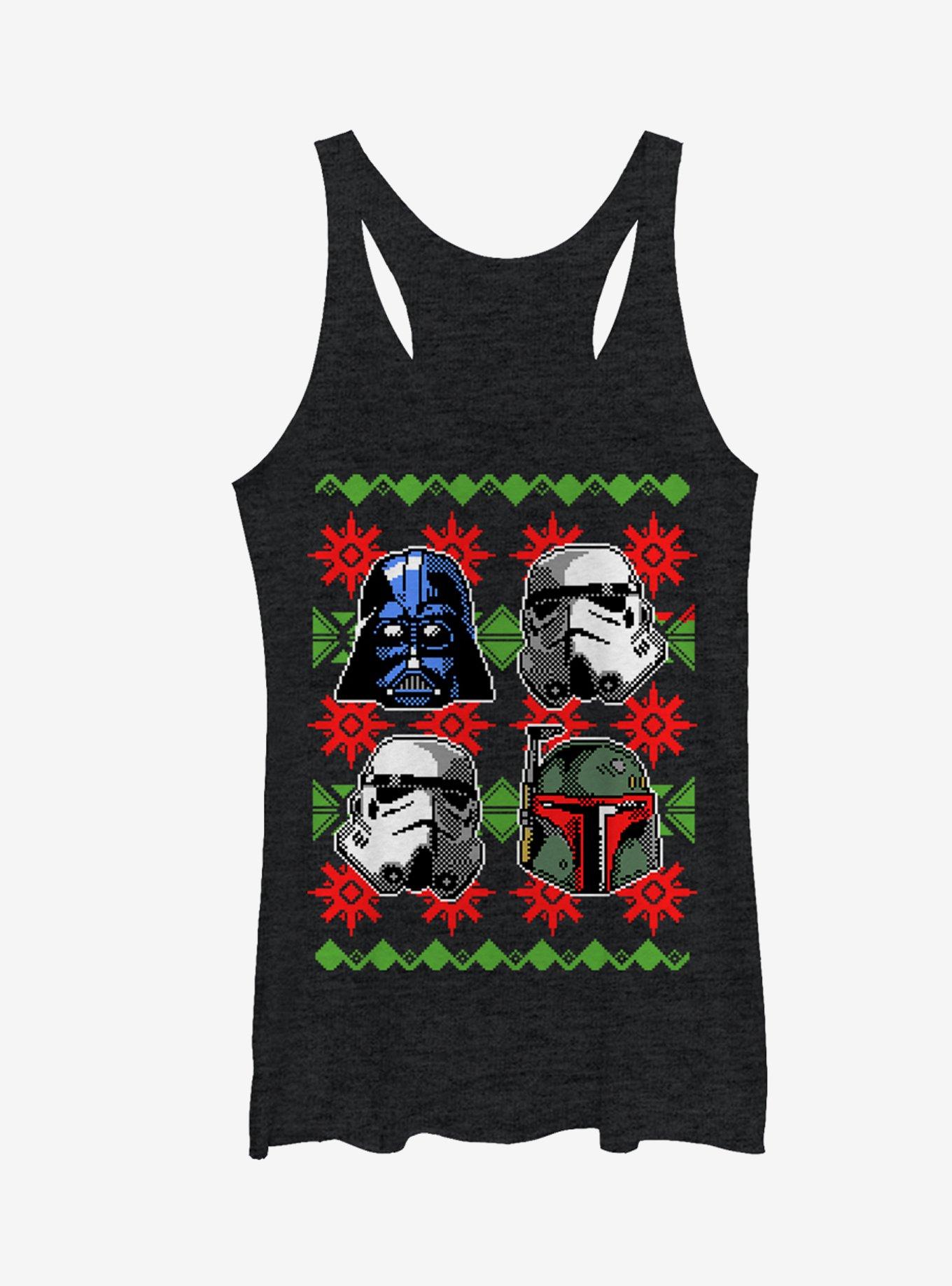 Star Wars Ugly Christmas Sweater Empire Helmets Girls Tanks, BLK HTR, hi-res