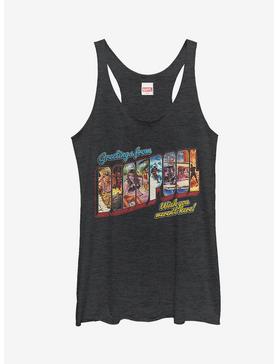 Plus Size Marvel Deadpool Greetings From Vacation Girls Tanks, , hi-res