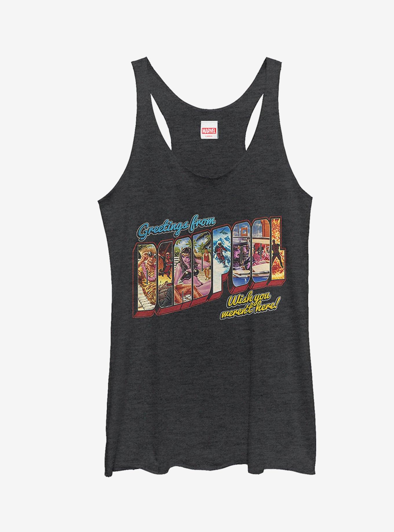 Marvel Deadpool Greetings From Vacation Girls Tanks, BLK HTR, hi-res