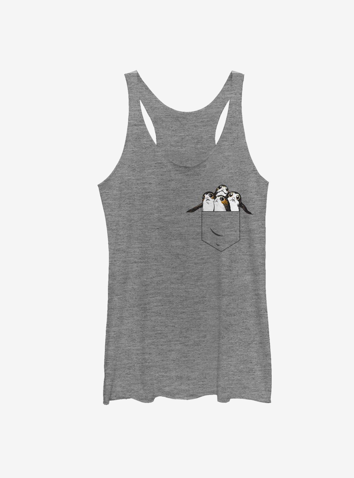 Star Wars Porgs Faux Pocket Girls Tanks, GRAY HTR, hi-res