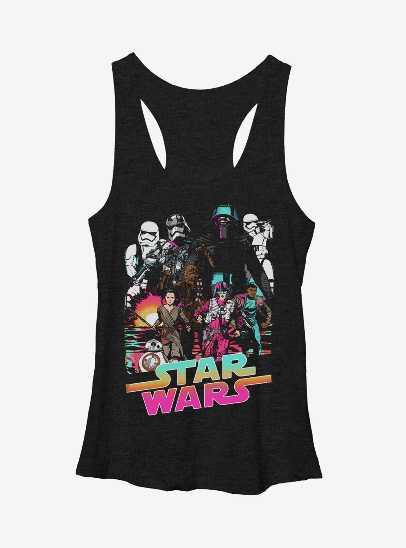 Star Wars Episode VII The Force Awakens Cartoon Girls Tanks, BLK HTR, hi-res