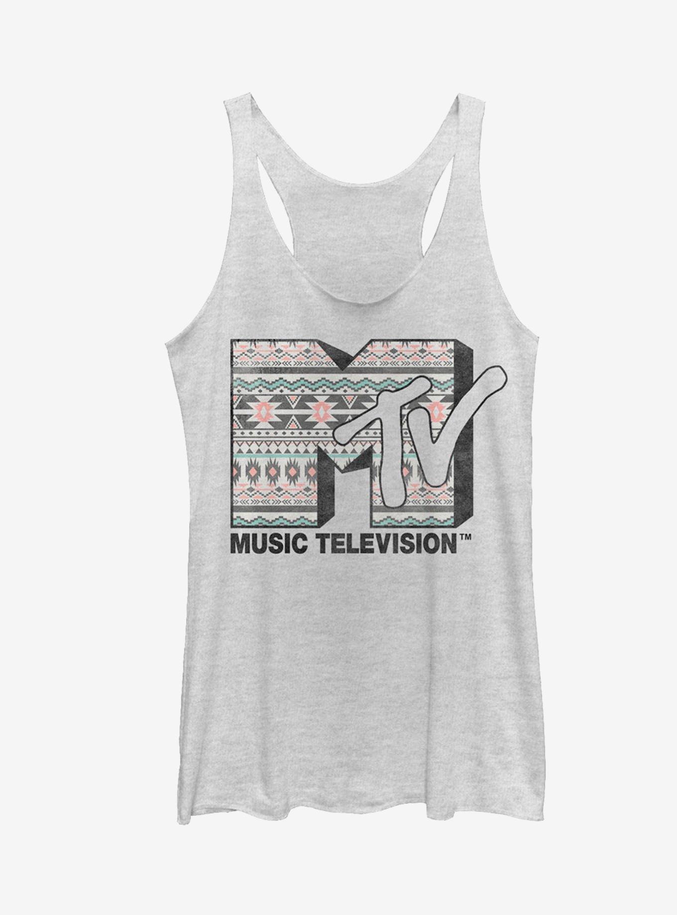 MTV Tribal Print Logo Girls Tanks, WHITE HTR, hi-res