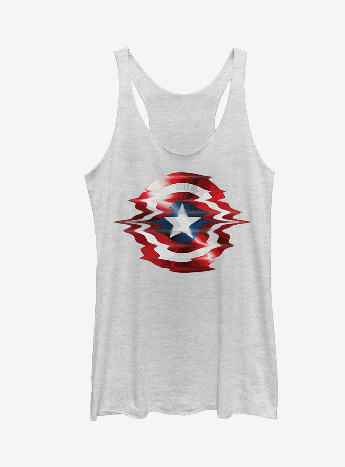 Marvel Captain America Shield Glitch Girls Tank Top, WHITE HTR, hi-res