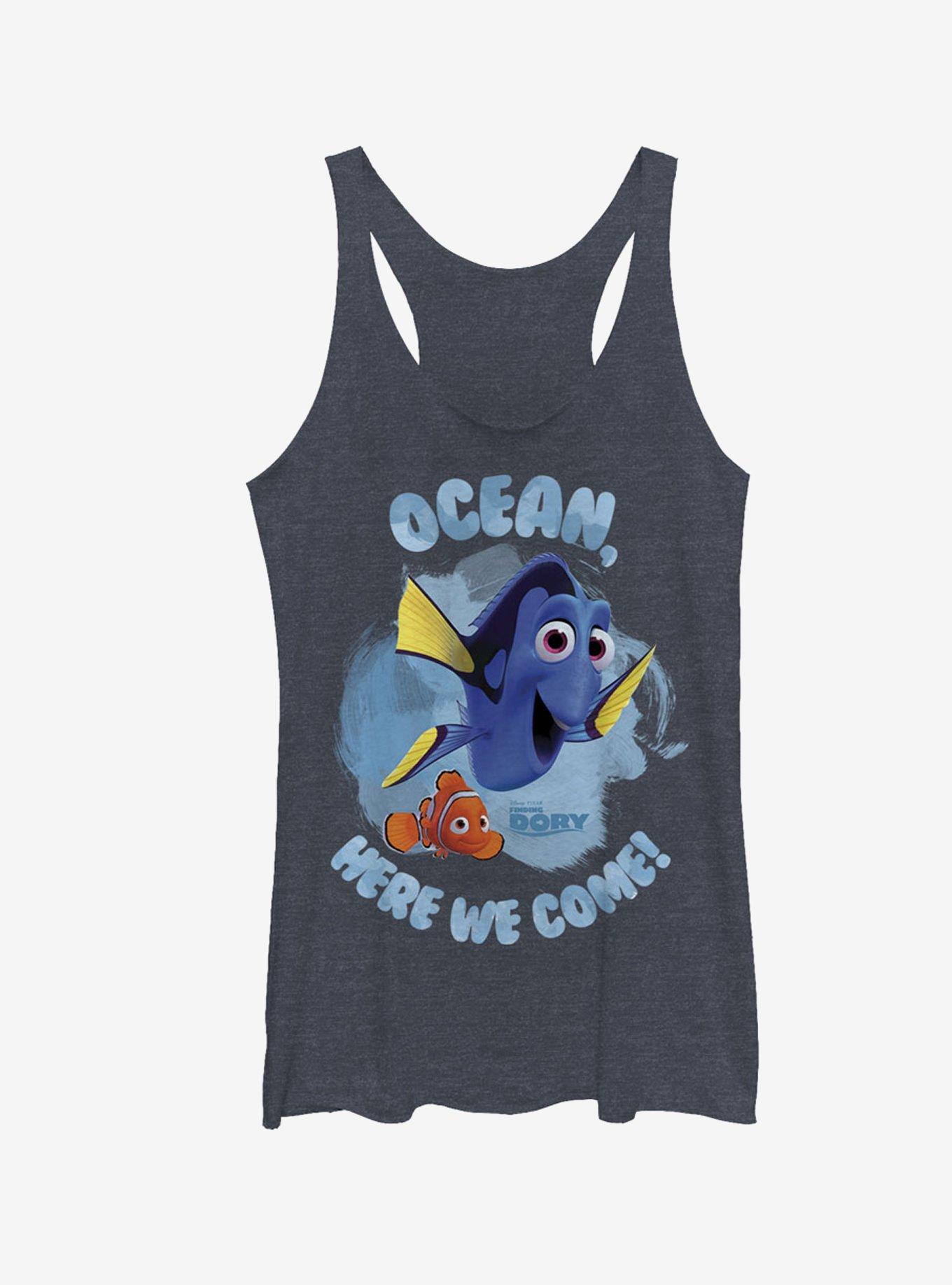 Disney Pixar Finding Dory Ocean Here We Come Girls Tank, NAVY HTR, hi-res