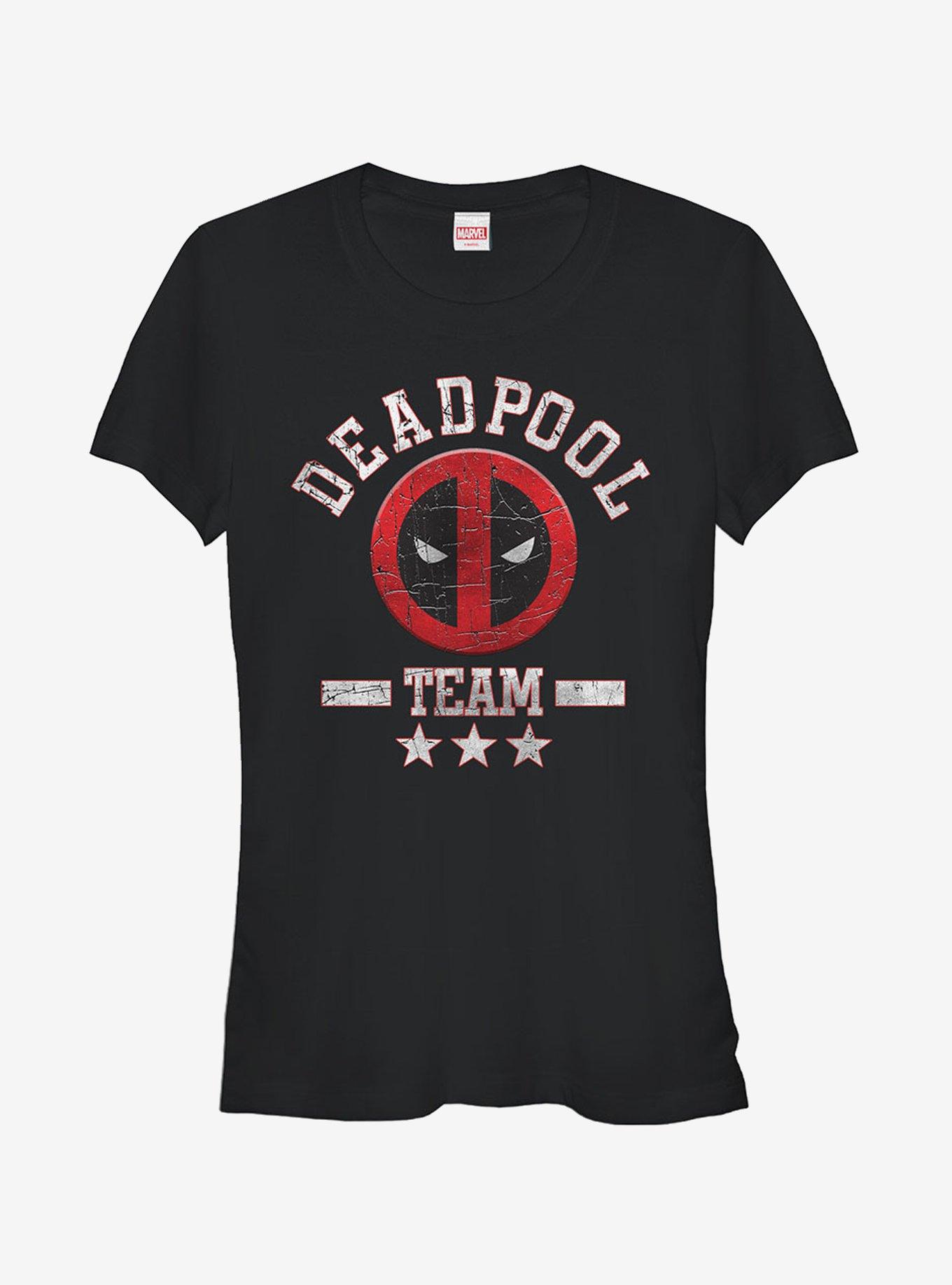 Marvel Deadpool Cracked Team Logo Girls T-Shirt, BLACK, hi-res