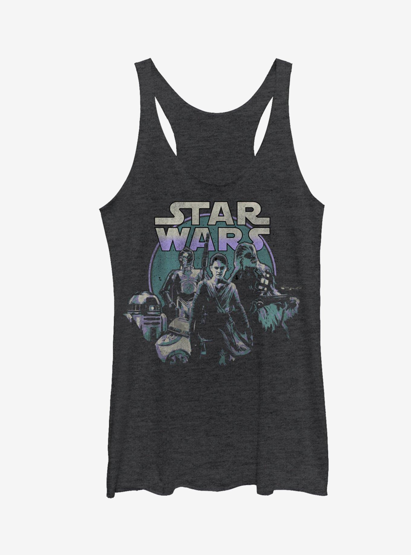 Star Wars Episode VII Rey and Droids Girls Tanks, BLK HTR, hi-res