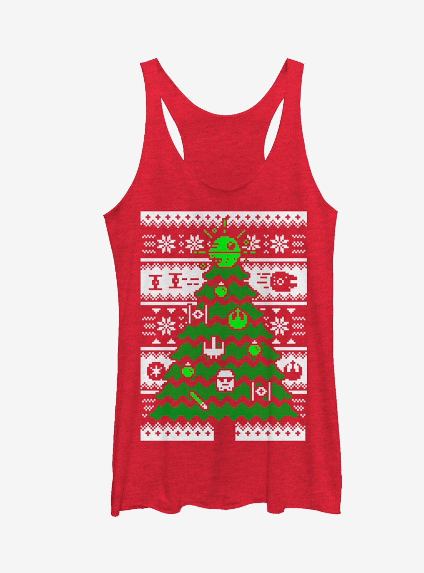 Star Wars Ugly Christmas Sweater Tree Girls Tanks - RED | Hot Topic