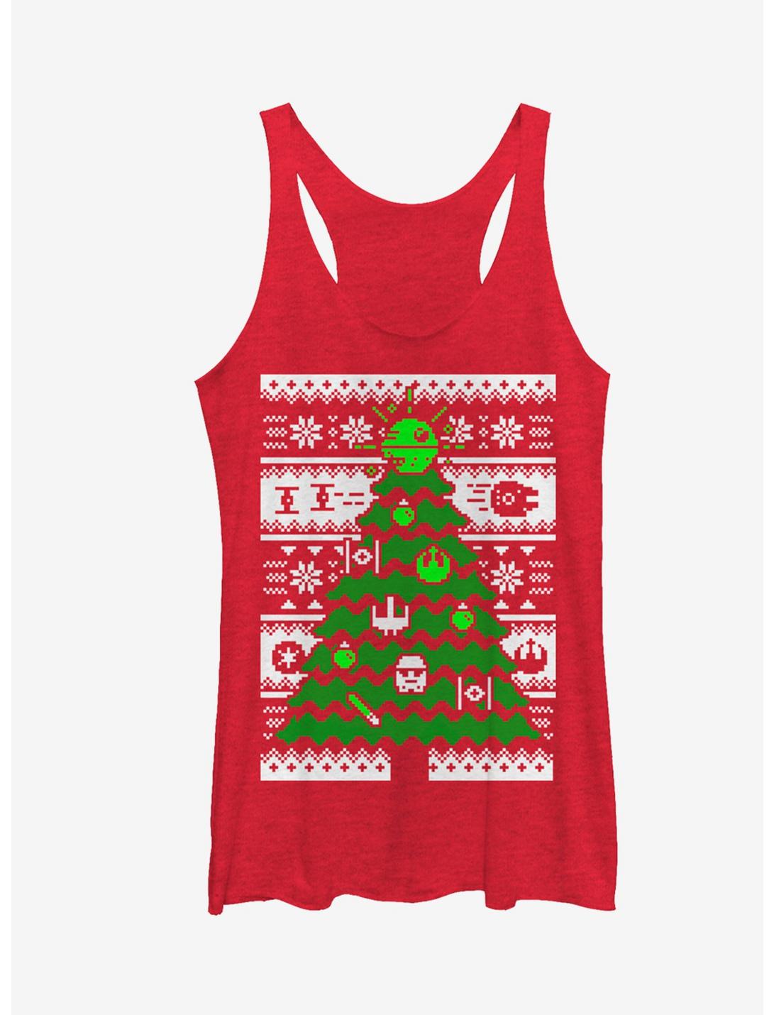 Star Wars Ugly Christmas Sweater Tree Girls Tanks, RED HTR, hi-res