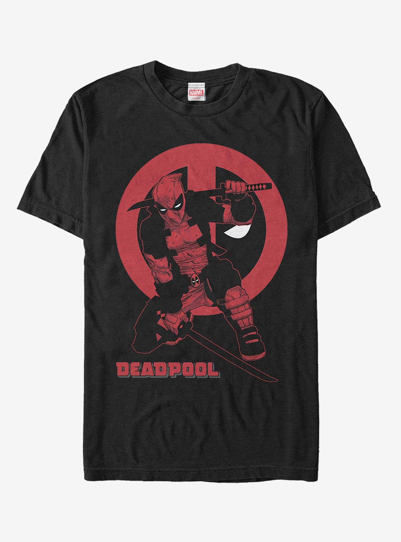 Marvel Deadpool Red Katana Sword Pose T-Shirt, BLACK, hi-res