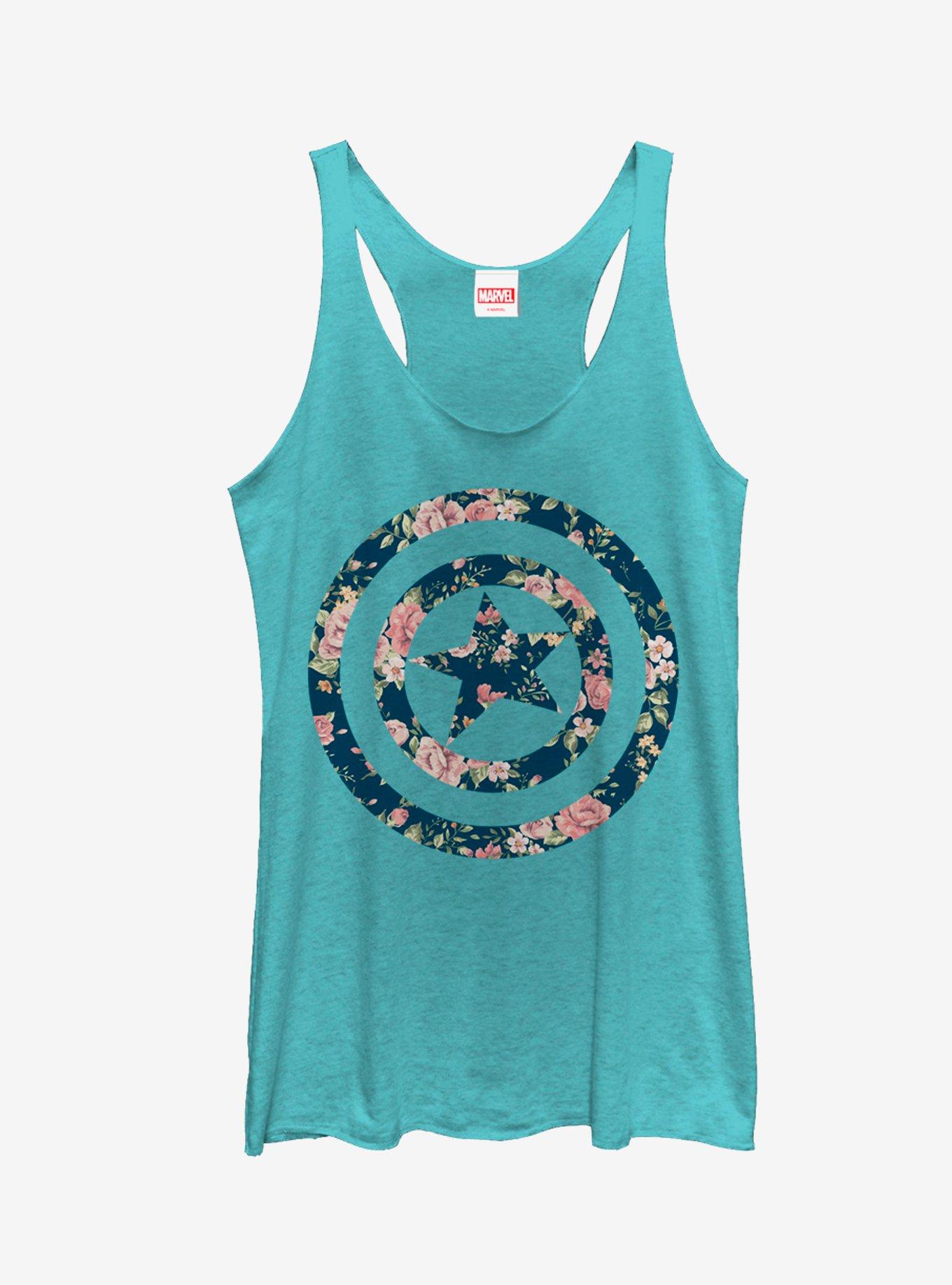 Marvel Captain America Floral Print Girls Tanks, TAHI BLUE, hi-res